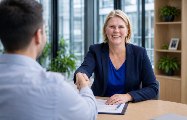 Martine a handshake with candidate